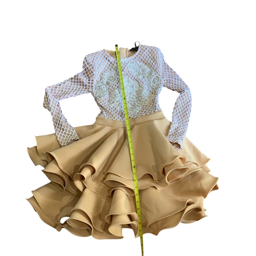 NUDE APPLIQUE DETAIL RUFFLE TIERED SKATER DRESS NWT SIZE 0 - Picture 9 of 14